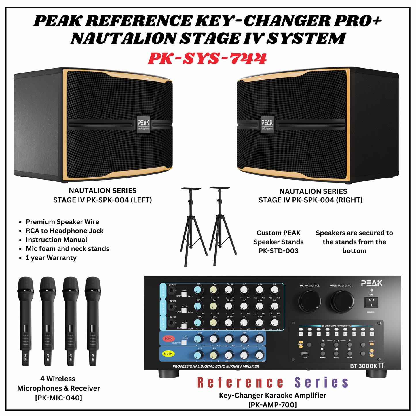 PEAK Karaoke Reference Key-Changer 4 PREMIUM WIRELESS MICROPHONE STAGE IV System -2800W