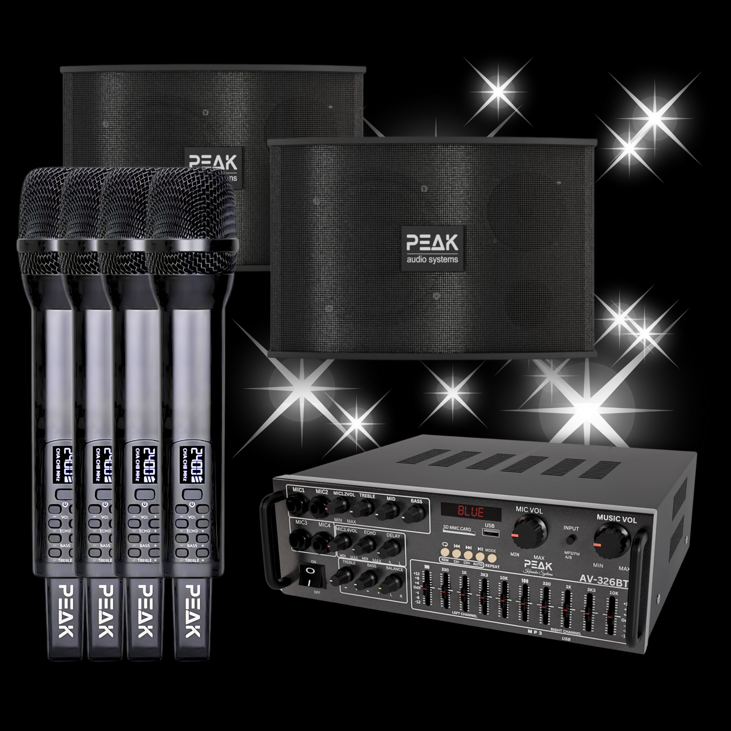 4 Set Wireless PREMIUM Microphone with Volume, Echo, Treble, Bass Control