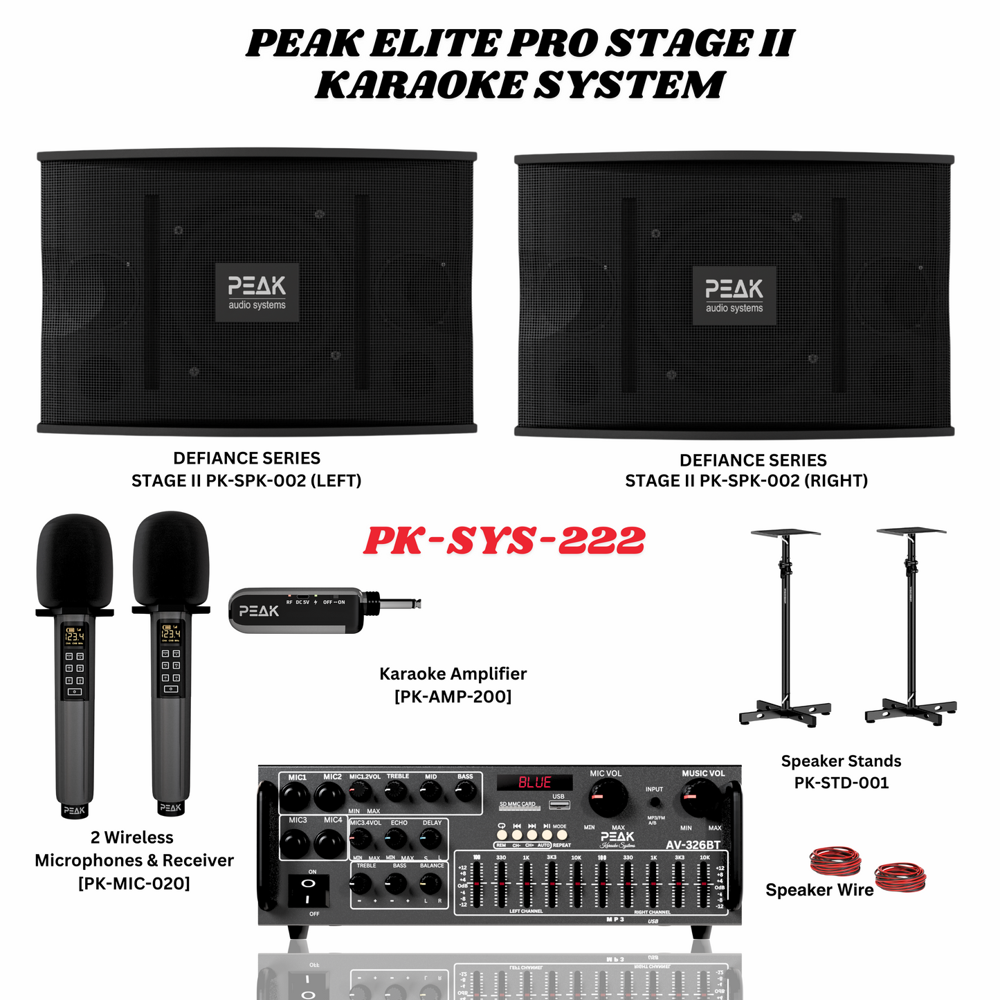 ELITE Pro Stage II - Bluetooth Karaoke System - Echo, EQ, 2000W