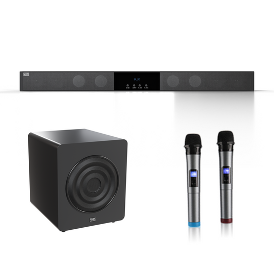 KARABAR Soundbar with Subwoofer and 2 Wireless Mic set