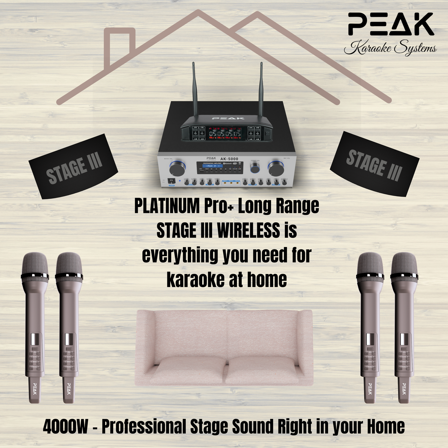 PEAK Karaoke PLATINUM PRO+ LONG RANGE PRESTIGE STAGE III System -4000W