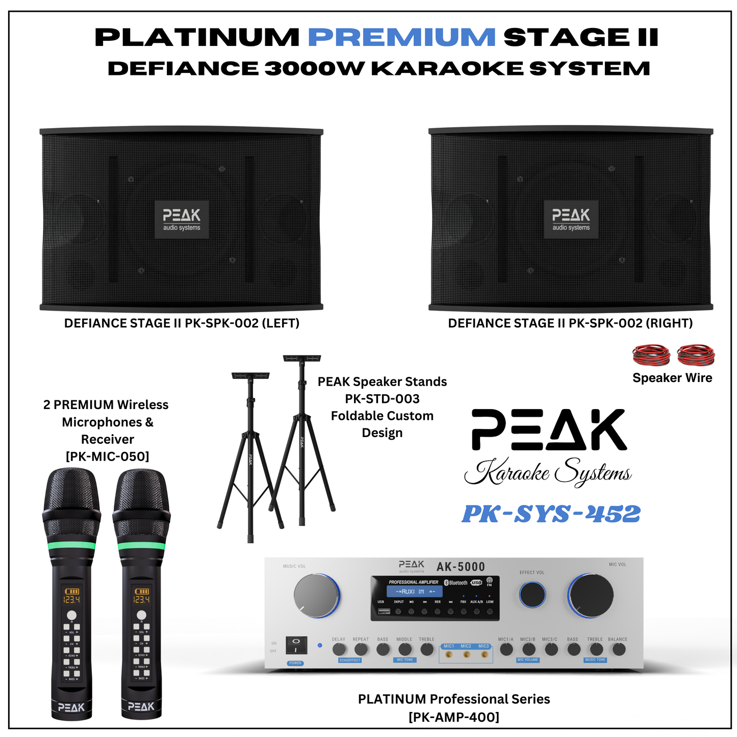 PEAK Karaoke PLATINUM PREMIUM STAGE II WIRELESS System -3000W
