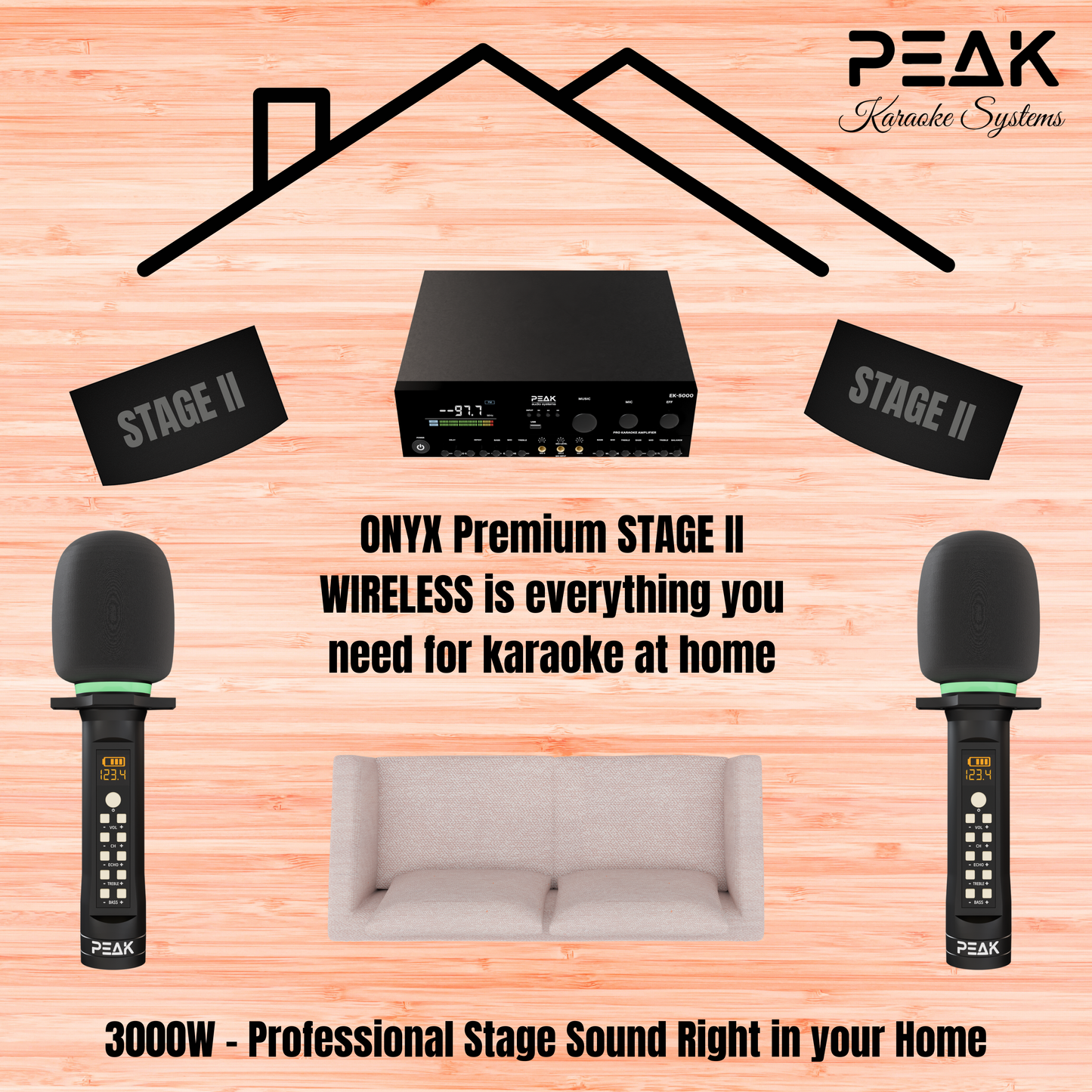PEAK ONYX Karaoke Bluetooth System w/ 4 PREMIUM Microphones - 5000W