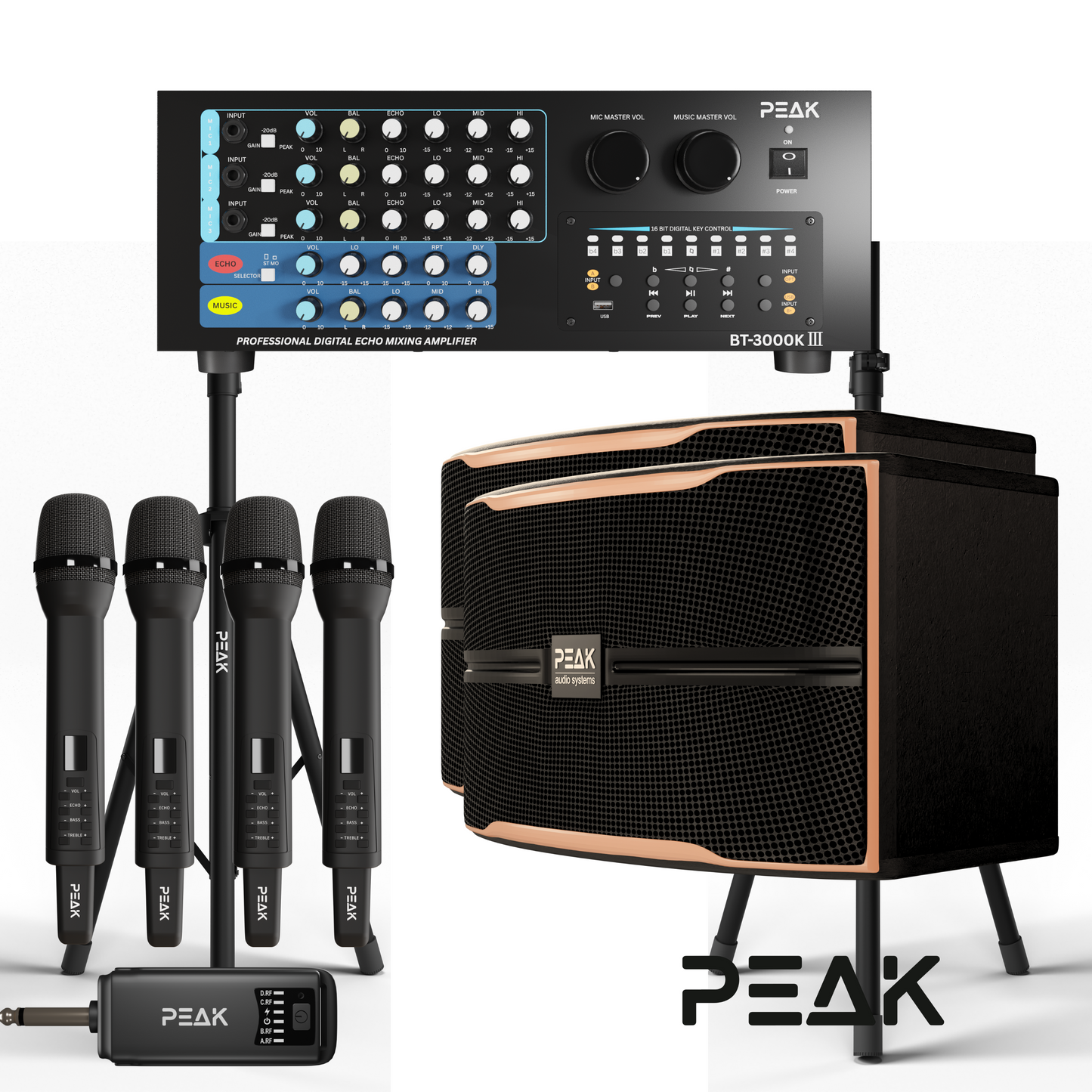 PEAK Karaoke Reference Key-Changer 4 PREMIUM WIRELESS MICROPHONE STAGE IV System -2800W