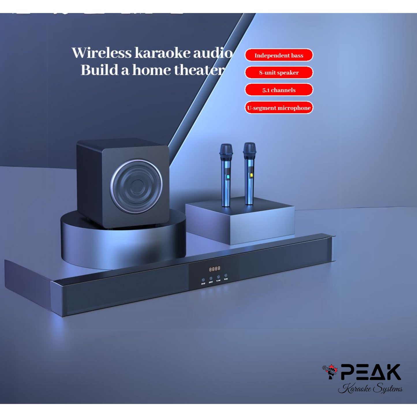 KARABAR Soundbar with Subwoofer and 2 Wireless Mic set