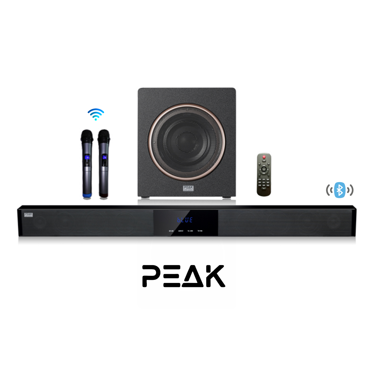 KARABAR Soundbar with Subwoofer and 2 Wireless Mic set