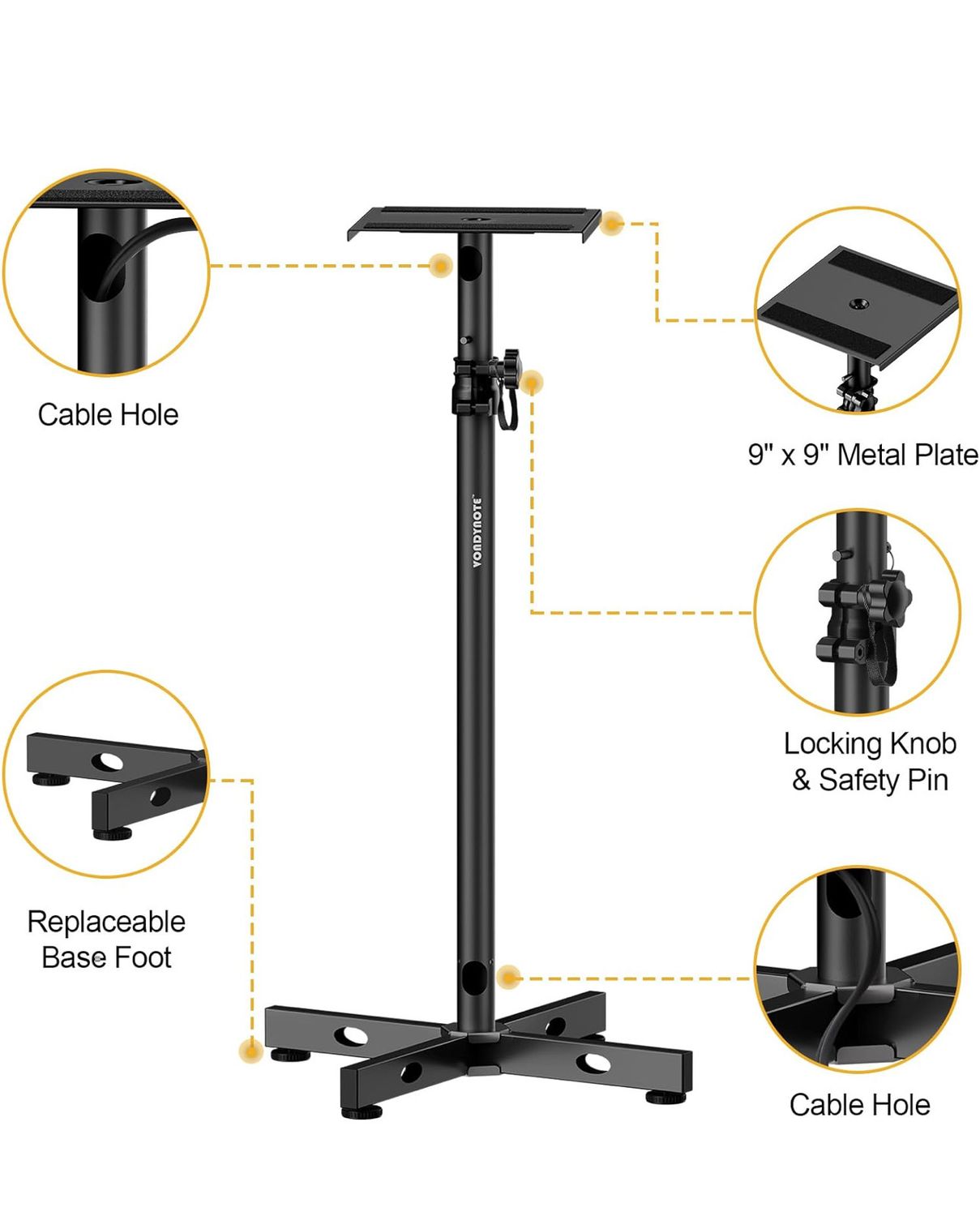 Vondynote Studio Monitor Stands Adjustable Height with Cable Management