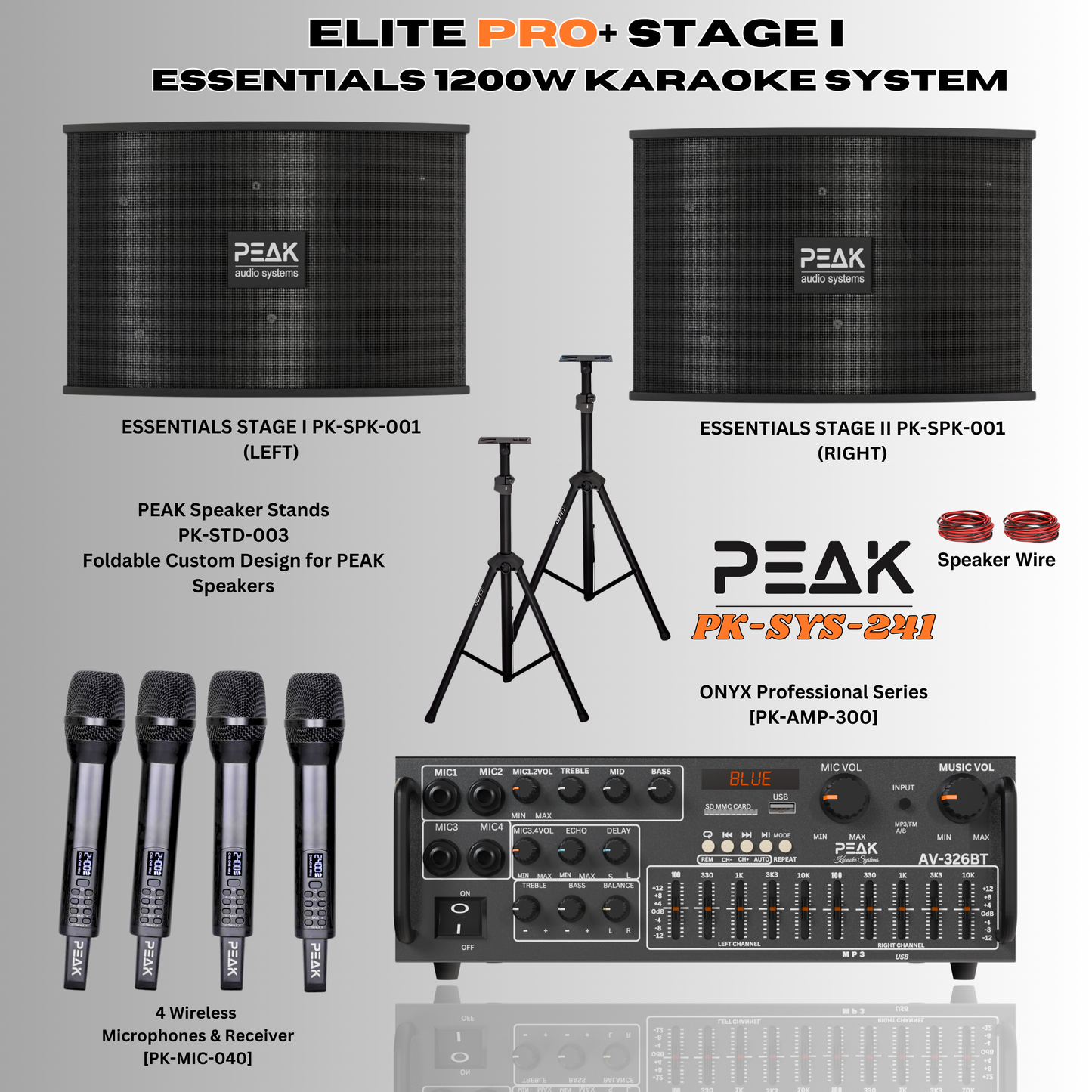 ELITE Pro+ Stage I - Bluetooth Karaoke System - Echo, EQ, 1200W