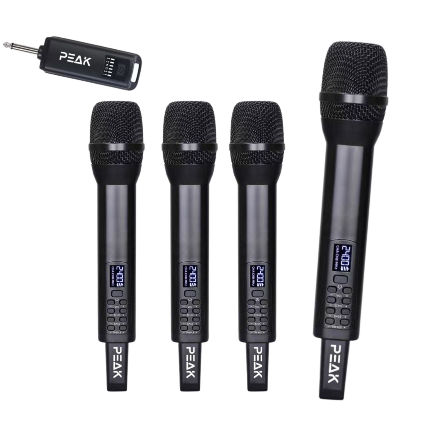 4 Set Wireless PREMIUM Microphone with Volume, Echo, Treble, Bass Control