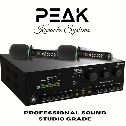 PEAK ONYX Karaoke Bluetooth System w/ PREMIUM Wireless Rechargeable Microphones - 5000W
