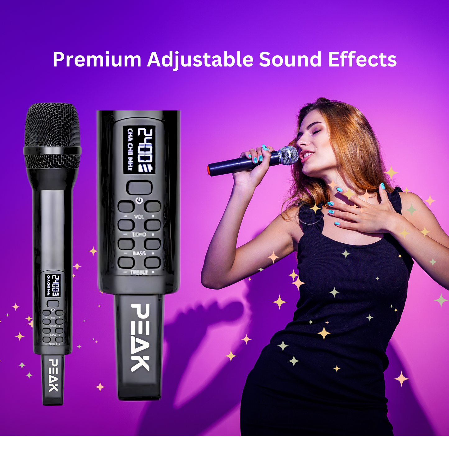 4 Set Wireless PREMIUM Microphone with Volume, Echo, Treble, Bass Control
