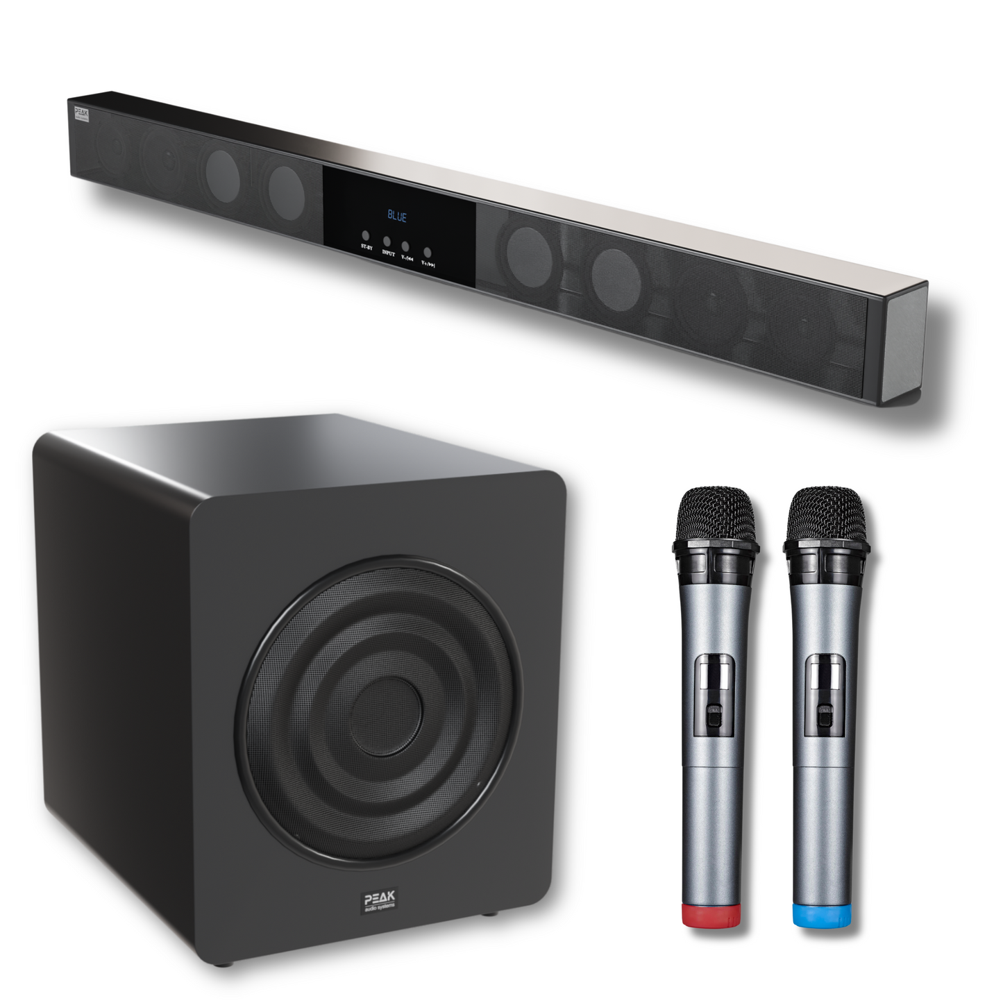 KARABAR Soundbar with Subwoofer and 2 Wireless Mic set