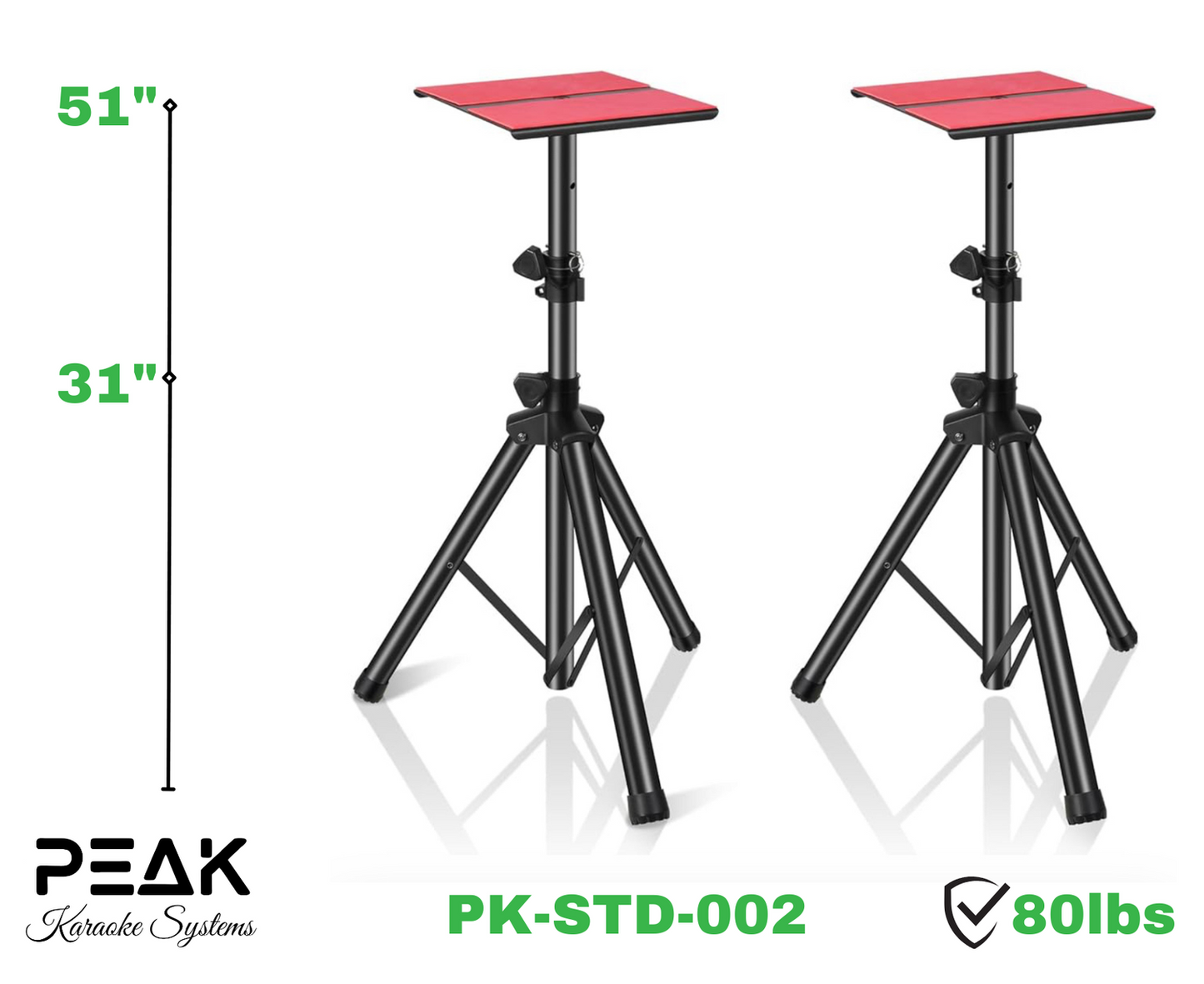 PEAK Studio Monitor Speaker Stands, Dual Tripod Stand, Universal, Adjustable from 31" to 51"
