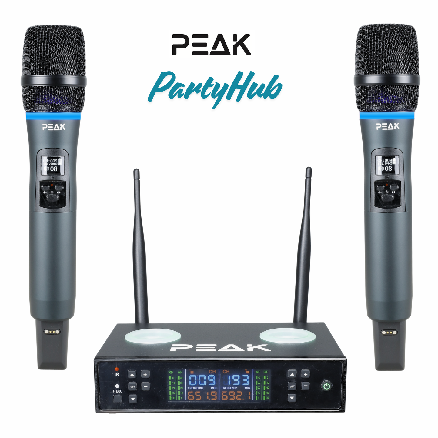 PartyHub Series Wireless Microphones – Professional 2-Mic Performance System with FBX Feedback Eliminator