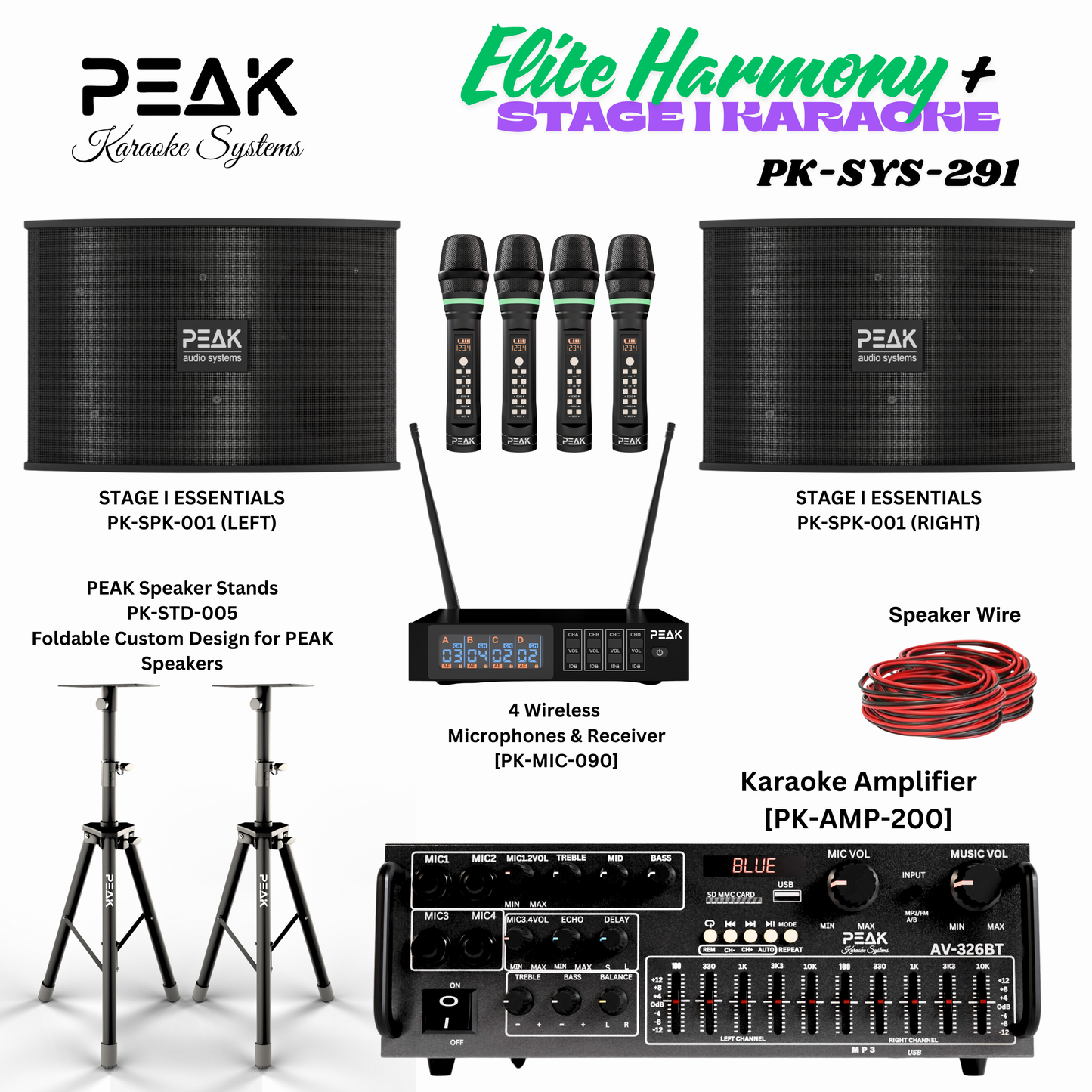 PEAK Karaoke ELITE Harmony+ ESSENTIALS STAGE I Karaoke System - 1200W