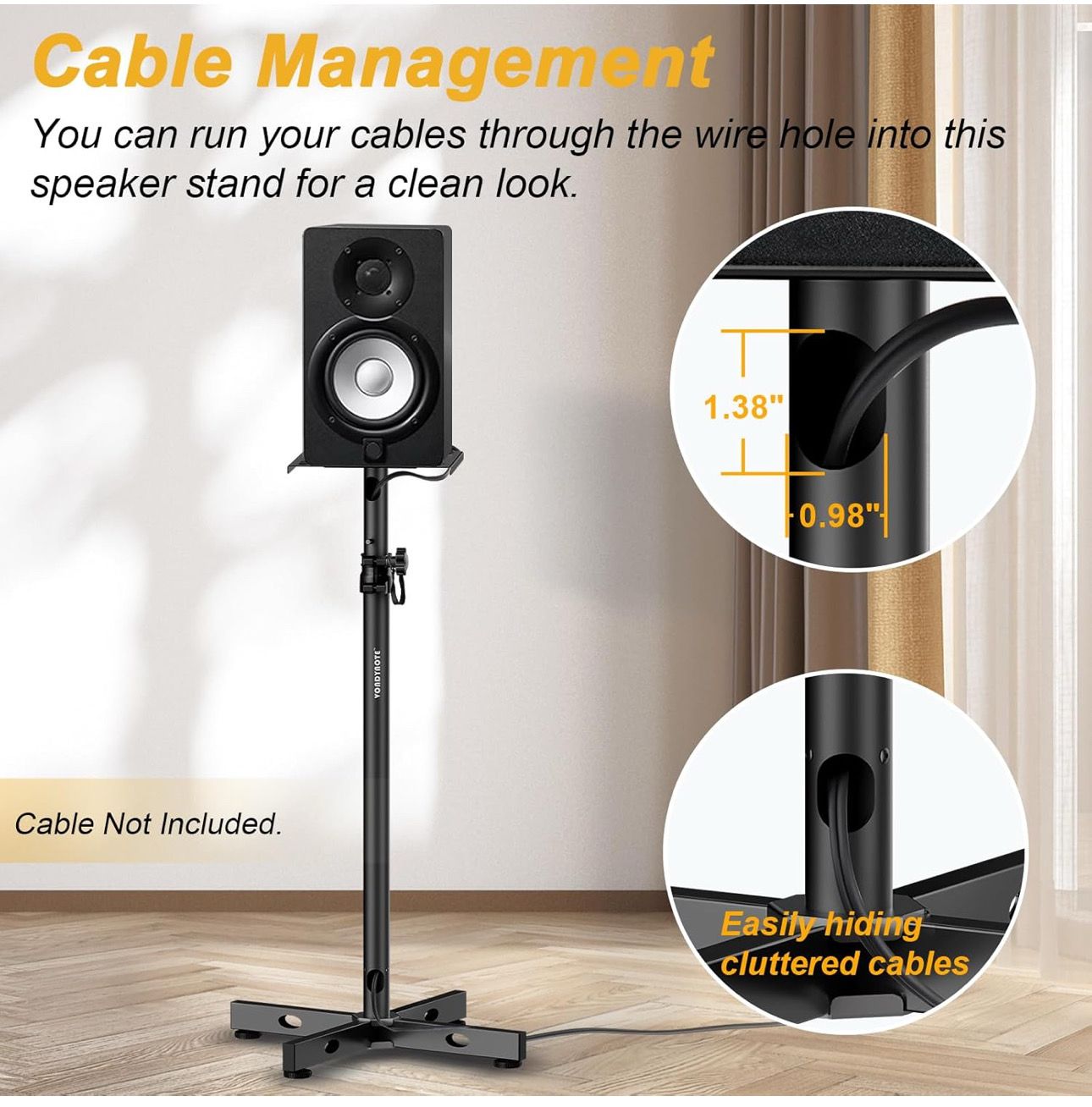 Vondynote Studio Monitor Stands Adjustable Height with Cable Management