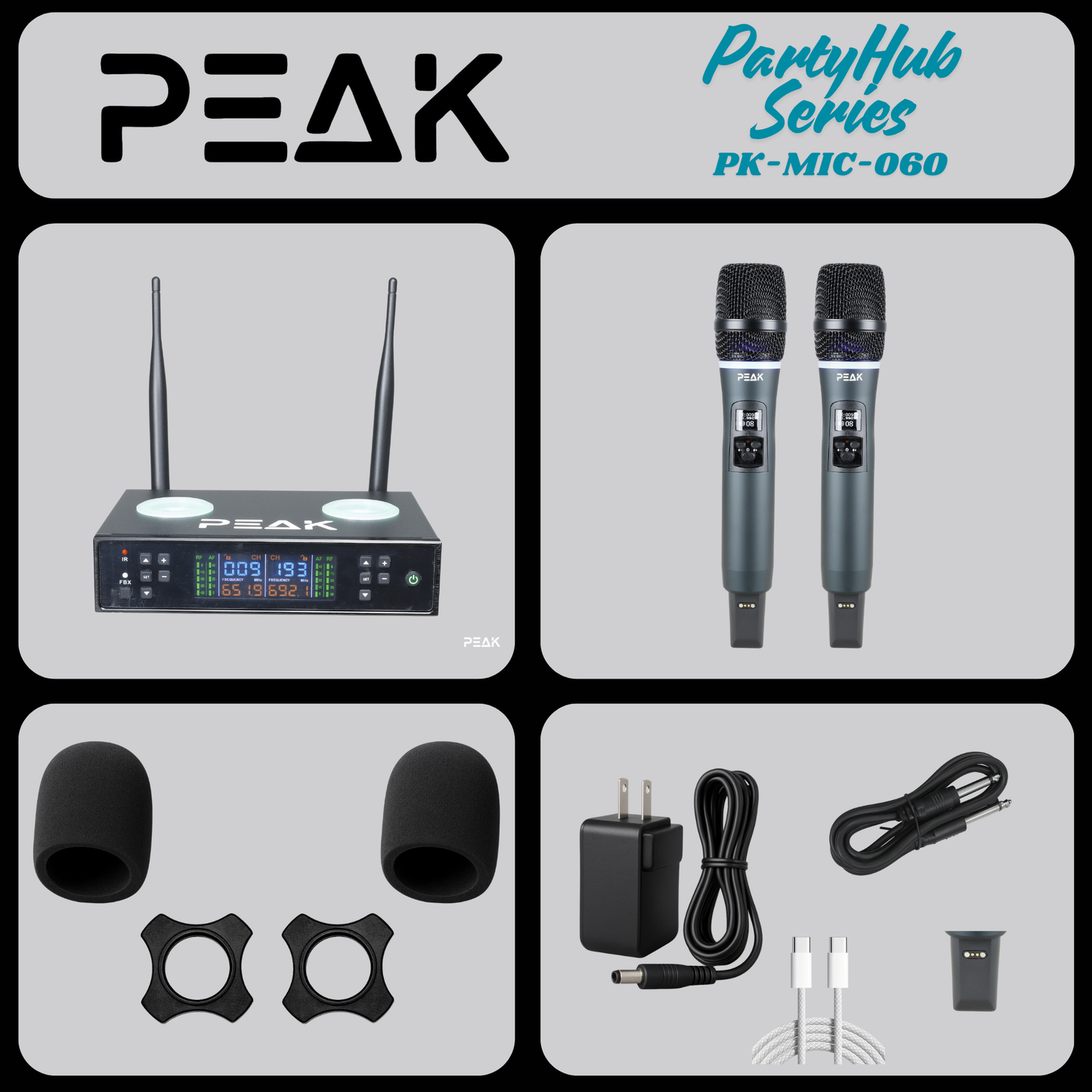 PartyHub Series Wireless Microphones – Professional 2-Mic Performance System with FBX Feedback Eliminator
