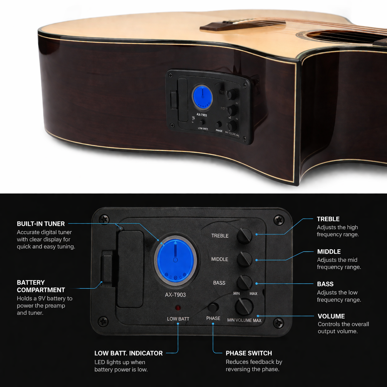 Peak Acoustic-Electric Guitar – Built-In Pickup | Plug & Play Stage Sound